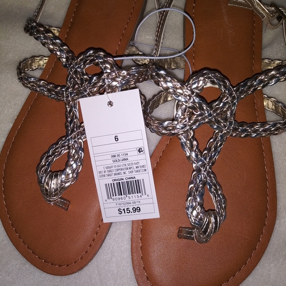 🏖 Universal Thread Jana Sandals Gold Mix Sz 6 NWT - Picture 3 of 4